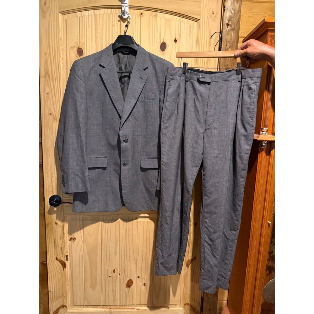 Jos. A. Bank Mens 42L Grey Glen Plaid 100% Wool 2-Piece Suit Pleated Pants 36L - Picture 1 of 12